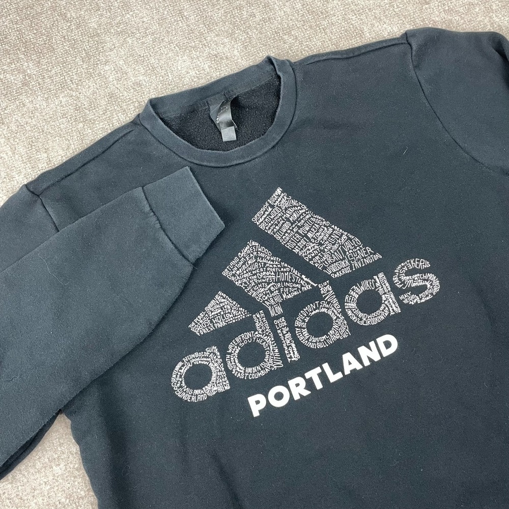 Adidas Sweatshirt Mens Large Black Graphic Fleece Lined Portland Neighborhood